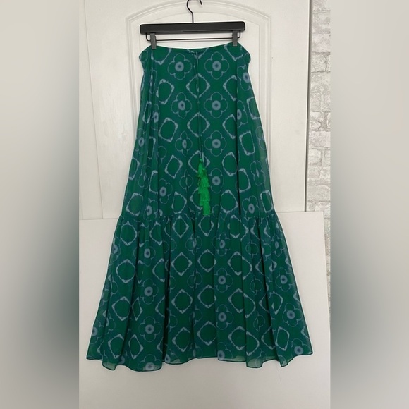 $410 ALEXIS Meadow maxi skirt tie-dye shibori chiffon emerald green M - Picture 2 of 13